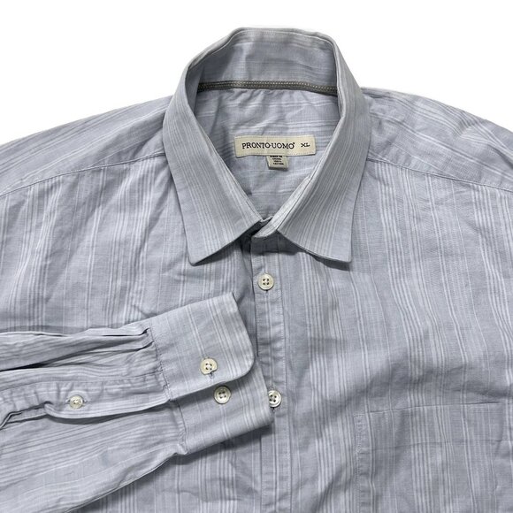 Pronto Uomo Men XL Button Up Shirt Long Sleeve Blue Striped Cotton - Picture 1 of 5